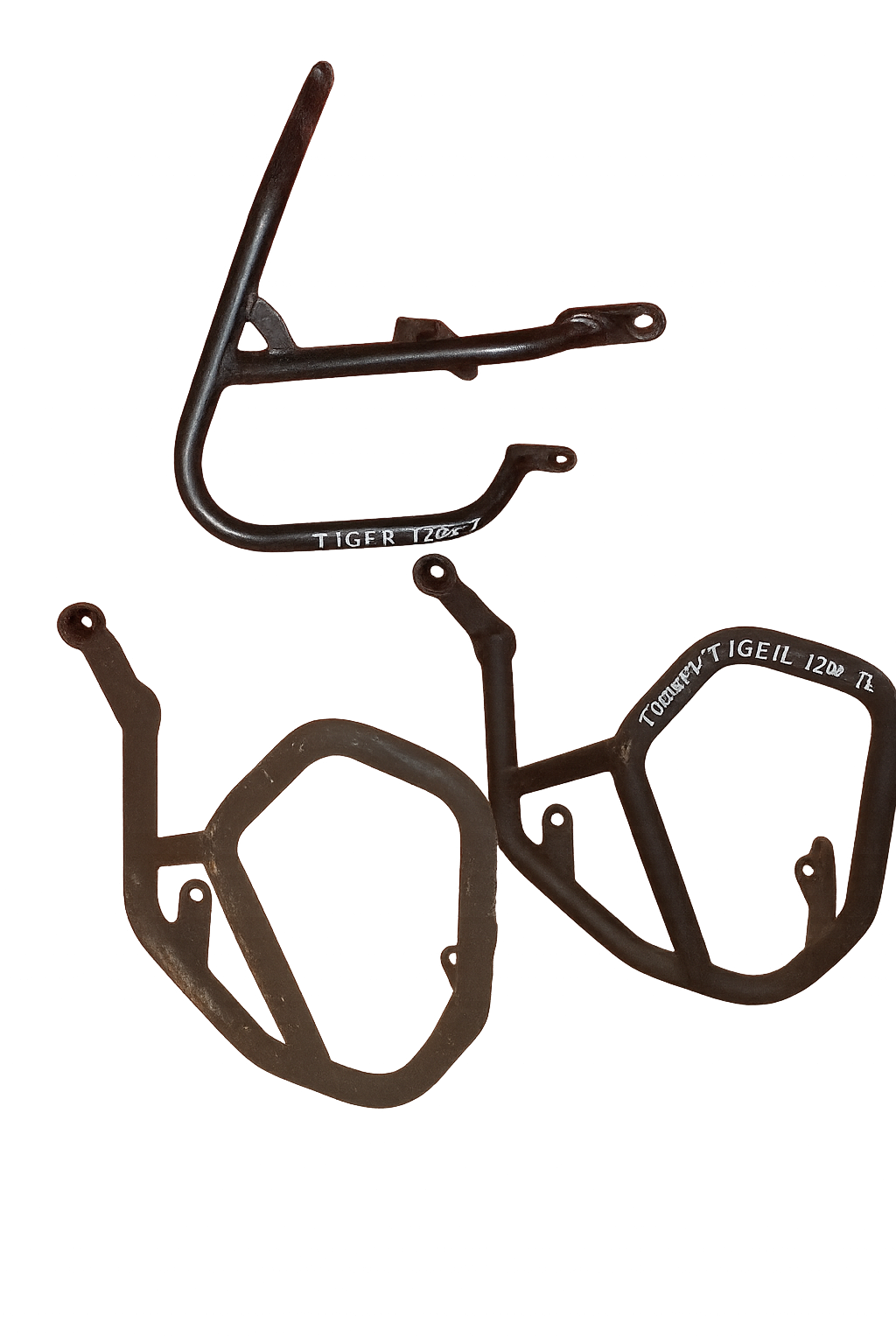 Juego de defensas de motor originales para Triumph Tiger 1200. Protecciones laterales de acero en color negro.