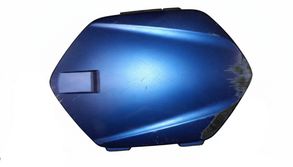 Maleta lateral derecha original Yamaha en color azul, recambio de carrocería para moto con sistema de anclaje rápido.