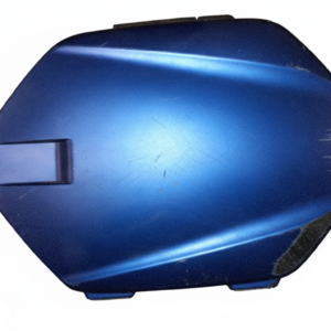 Maleta lateral derecha original Yamaha en color azul, recambio de carrocería para moto con sistema de anclaje rápido.